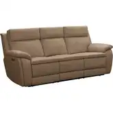 Huntley Zero Gravity Triple Power Reclining Sofa with USB & Table in Sand Brown Top-Grain Leather